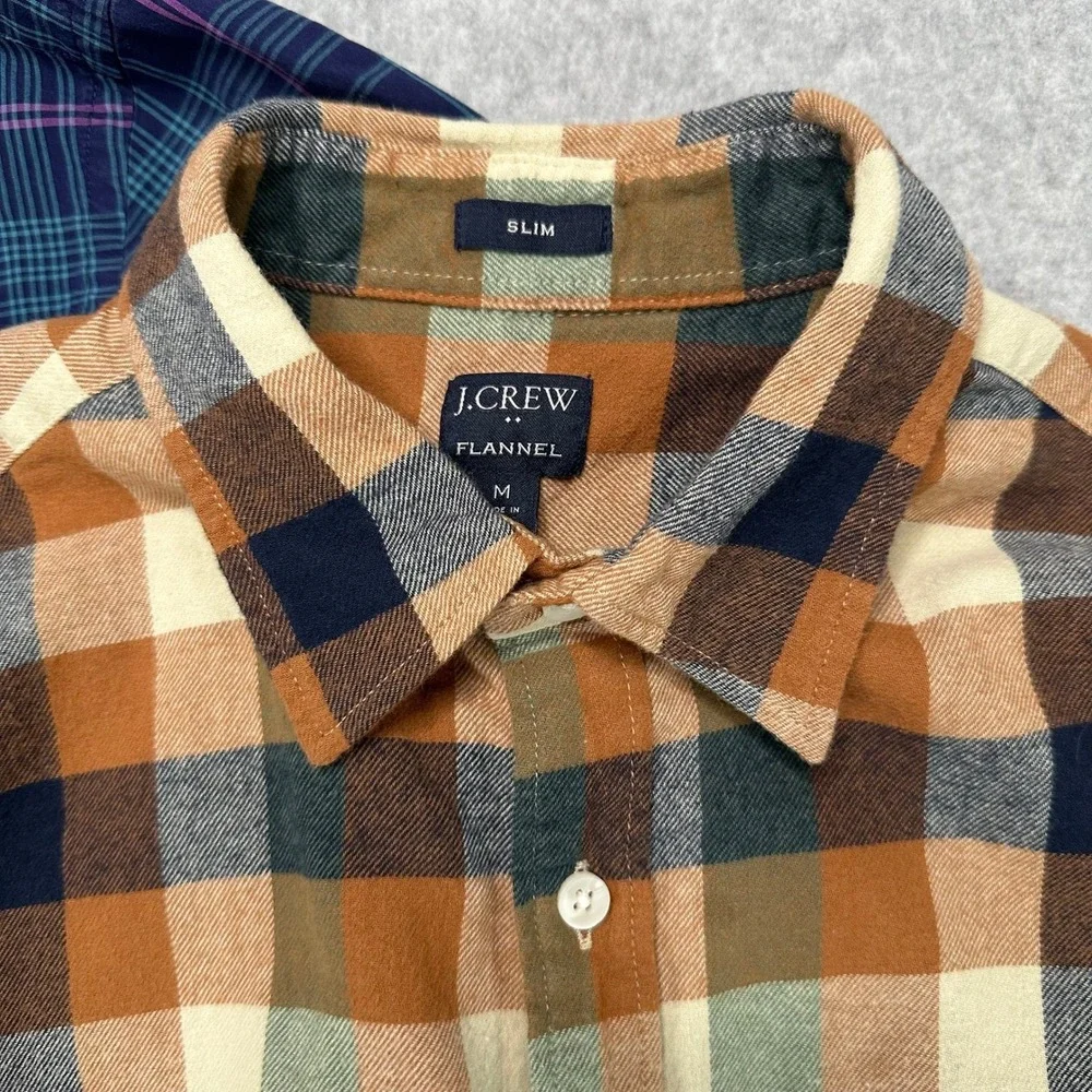 J Crew Lot of 2 Plaid Button Down Shirts Mens Medium Flannel & Slim Tartan
